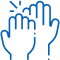 Three hands with pointing fingers raised upward in collaborative gesture symbolizing teamwork and communication.