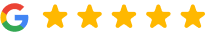 Google logo with five gold stars indicating a five-star review rating for Dentistry at Maricopa.